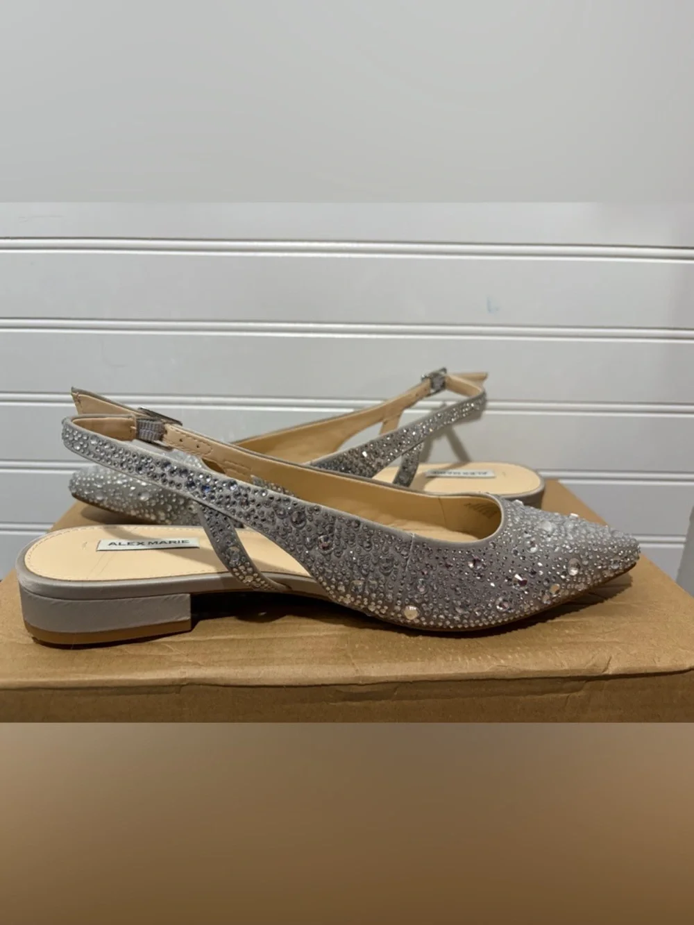 Alex Marie Silver Crystal-Embellished Pointed Slingback Flats - Picture 6 of 8